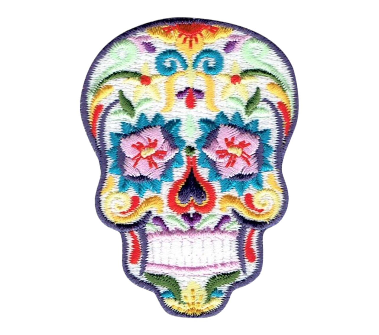 2.75" White Sugar Skull, Day of the Dead, Embroidered, Iron on Patch